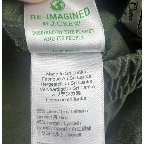 J Crew Denim Capri Pant Size Large Green Linen Blend Pull On Elastic Waist Tie - Picture 7 of 8